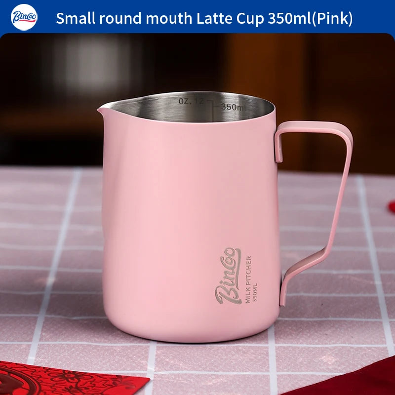Bincoo Pointed Spout Milk Frothing Pitcher 350ml/600ml Latte Art Milk Frothing Pitcher Qst Pink 350ml