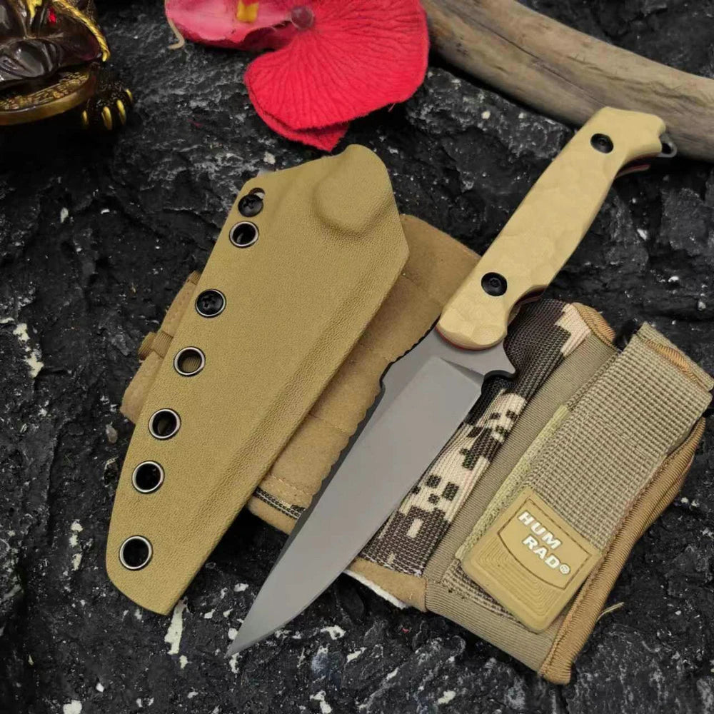 TRSKT D2 Fixed Blade Hunting Knife – Flax/G10 Handle, Kydex Sheath
