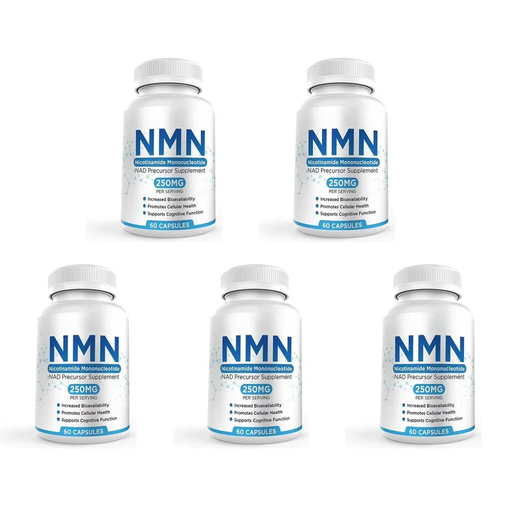 NMN Nicotinamide Mononucleotide 250mg Capsules – 60 Count NMN Supplement Capsules Qst 5bottles 300capsules
