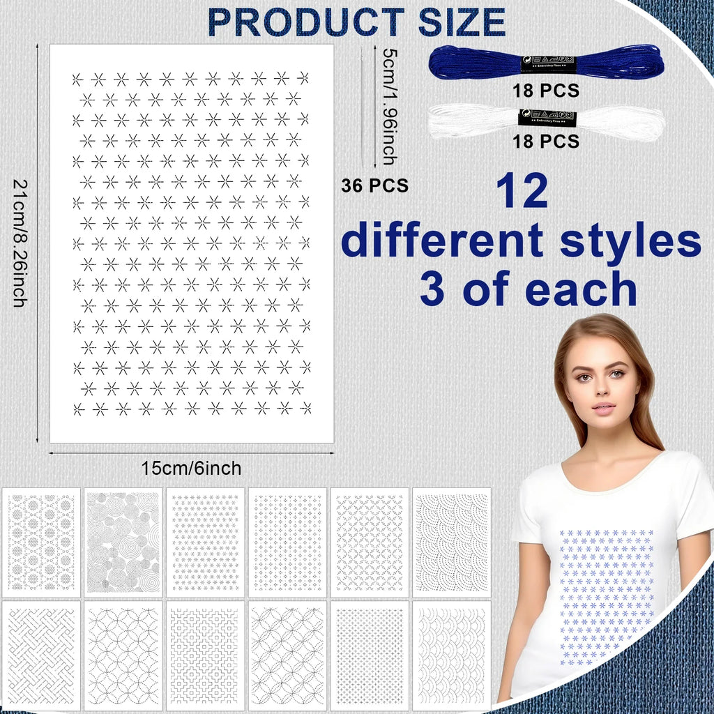 Sashiko Embroidery Water Soluble Transfer Stabilizer Set 108pc Embroidery Craft Kit Qme