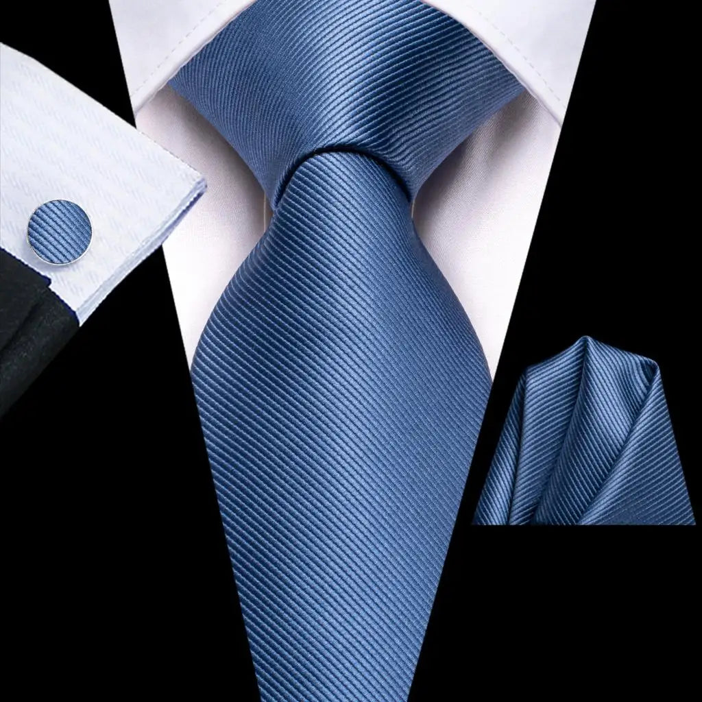 Hi-Tie Men's Silk Necktie Handkerchief & Cufflinks Set Silk Necktie Set Qme SN-3722