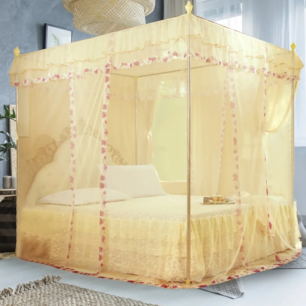 Luxury Lace Mosquito Net – 3-Side Opening Soft Mesh Canopy Bed Canopy Net Qme