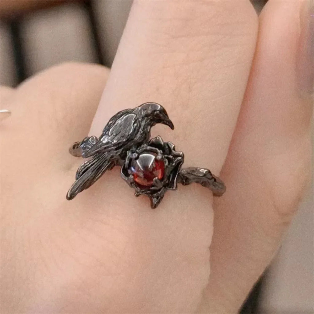 Retro Crow Ring – Unisex Gothic Adjustable Dark Metal Band Gothic Adjustable Ring Qme