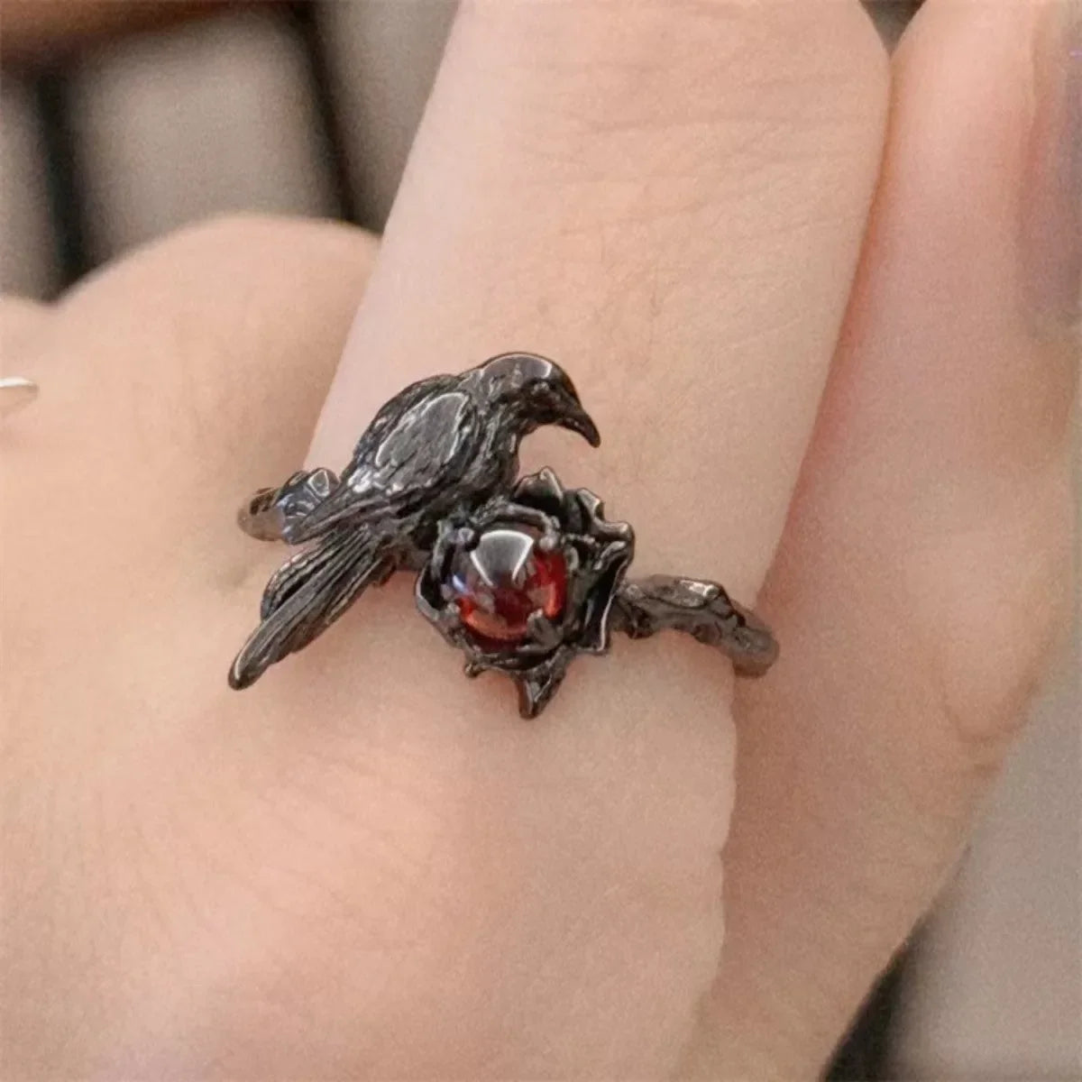 Retro Crow Ring – Unisex Gothic Adjustable Dark Metal Band Gothic Adjustable Ring Qme