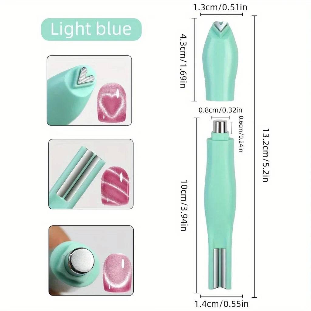 Y2K Nail Art Set – Heart, Snake & Cat Eye Checkered Design Nail Art Set Qme Light blue
