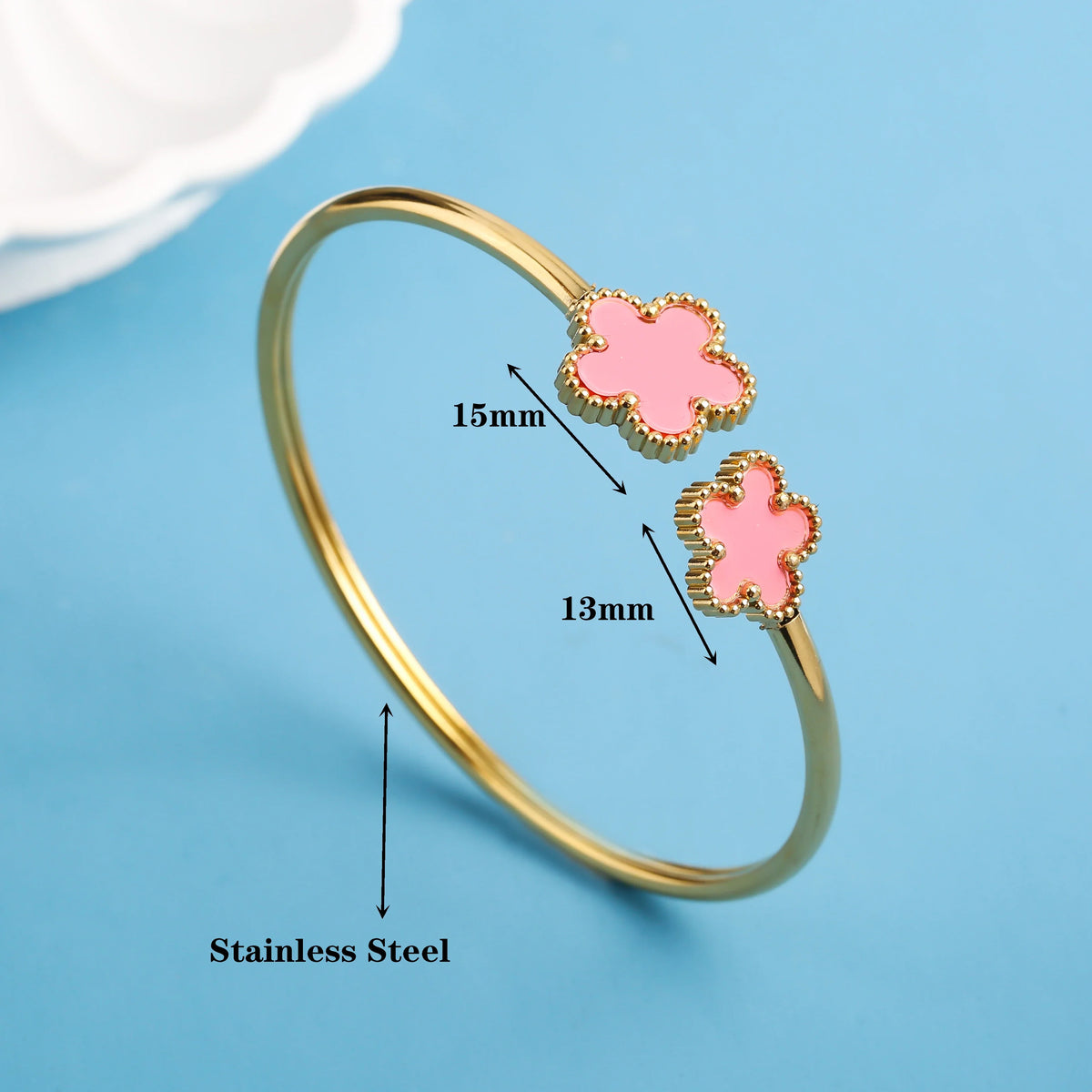 Gold Stainless Steel Five-Leaf Flower Bangle for Women Flower Bangle Bracelet Qme