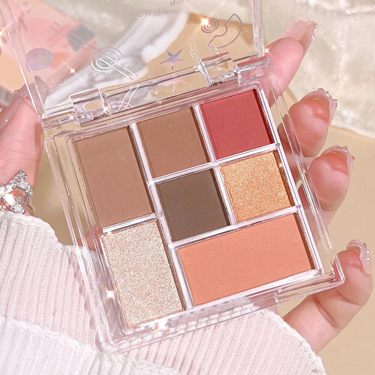 7-Shade Nude Pink Eyeshadow Palette – Glitter & Matte | Qme Eyeshadow Palette Qme