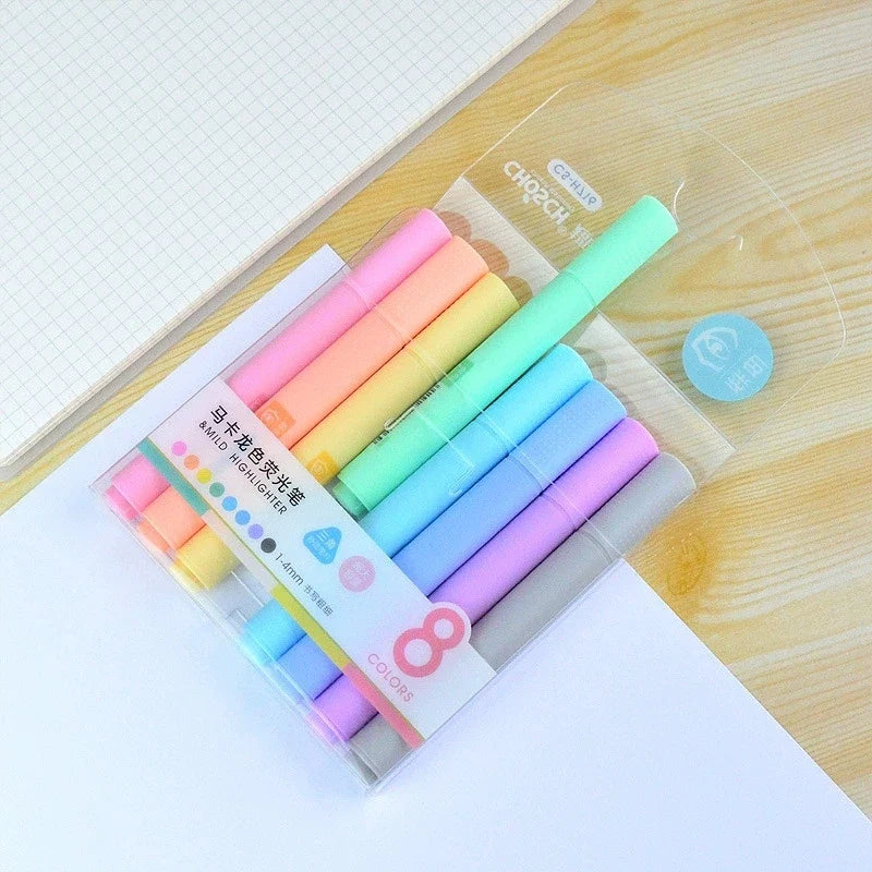 8 Macaron Highlighter Pens Slanted Tip – Pastel Color Set Highlighter Pen Set Qme