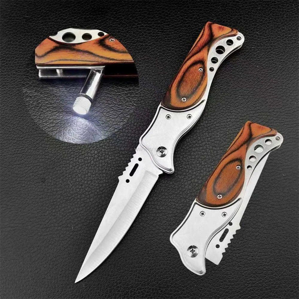 Tactical Folding Knife 440C Blade, Wood Handle & Nylon Sheath Tactical Folding Knife Qst