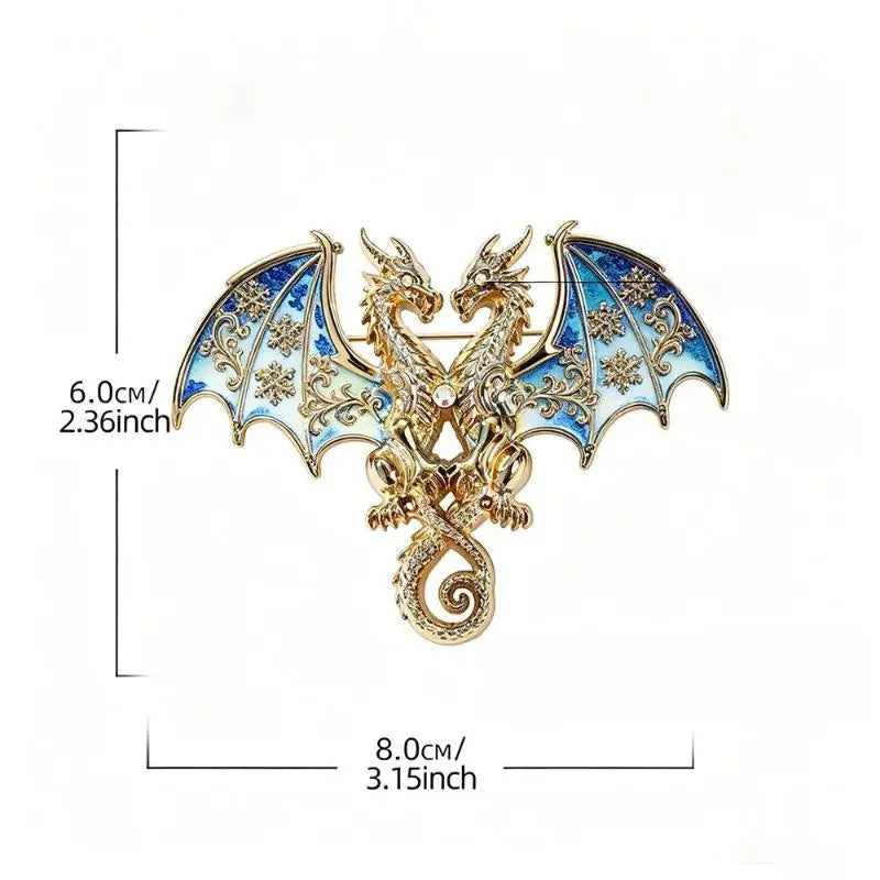 Double-Headed Dragon Brooch | Blue & White Enamel Lapel Pin Enamel Lapel Pin Qme