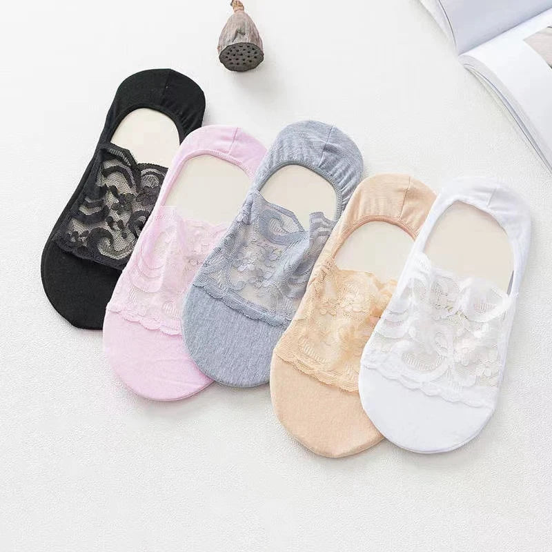 Women's Lace Invisible No-Show Socks | Non-Slip Breathable No-Show Lace Socks Qme