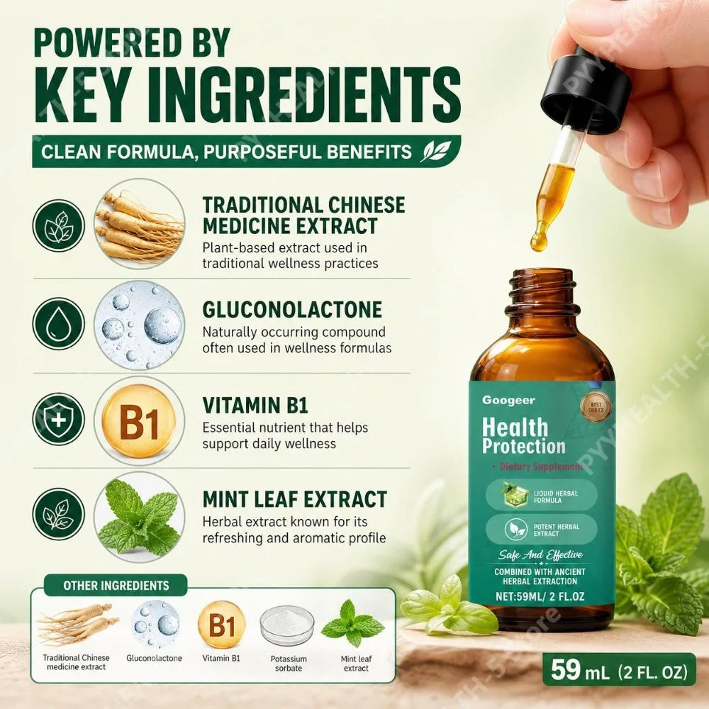 Adrenal Support Liquid Drops – Vitamin B1 & Mint Leaf 59ml Herbal Liquid Supplement Qst