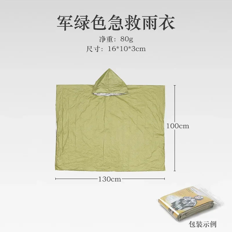 Emergency Poncho Waterproof Mylar Survival Blanket Raincoat Emergency Survival Poncho Qme green