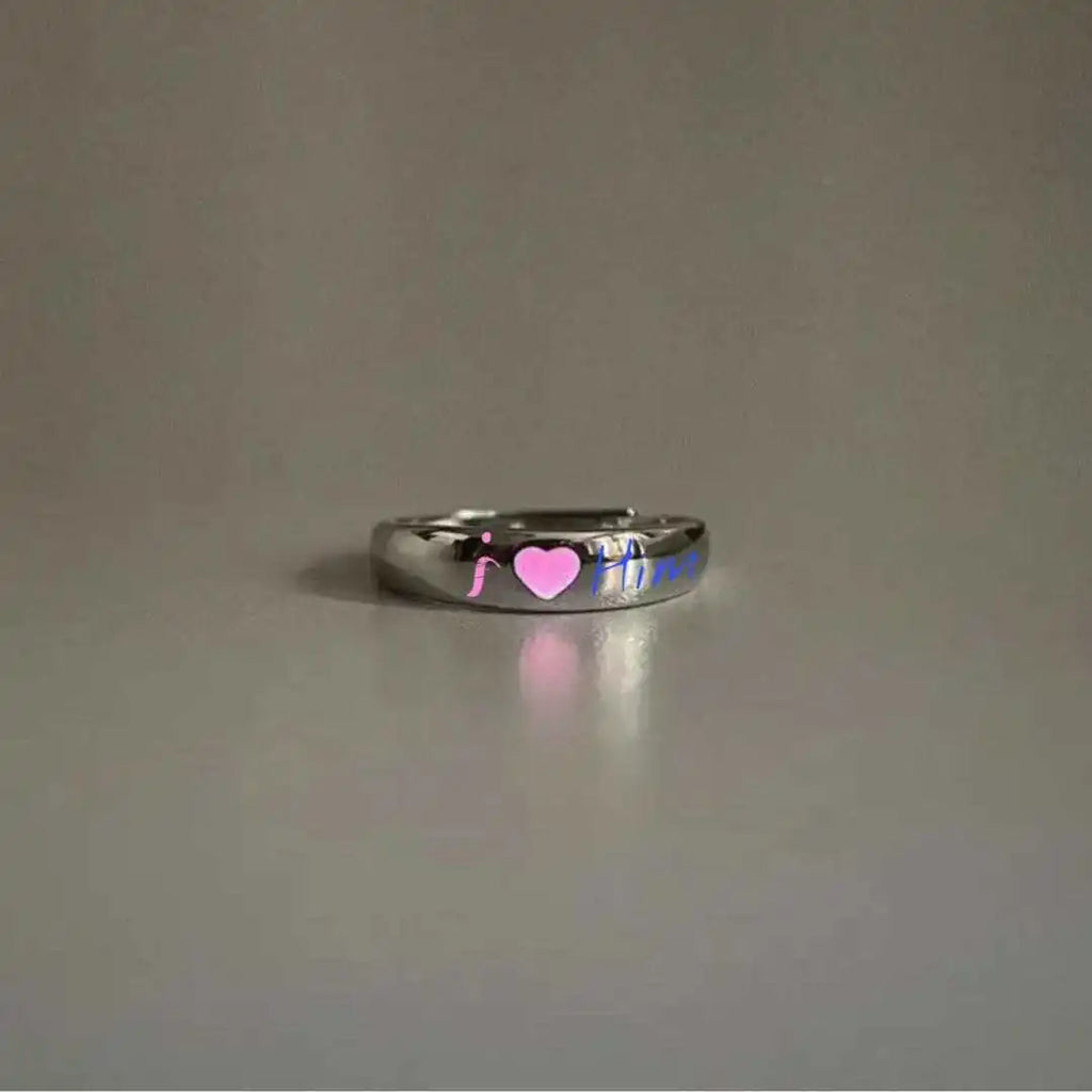Luminous Heart Couple Ring – Blue & Pink Glow in Dark Couple Fashion Ring Qme resizable zimu fen
