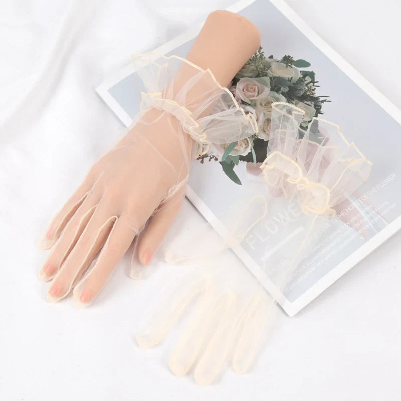 Women's Transparent Lace Mesh Gloves – Sheer Fashion Driving Gloves Lace Fashion Gloves Qme Beige