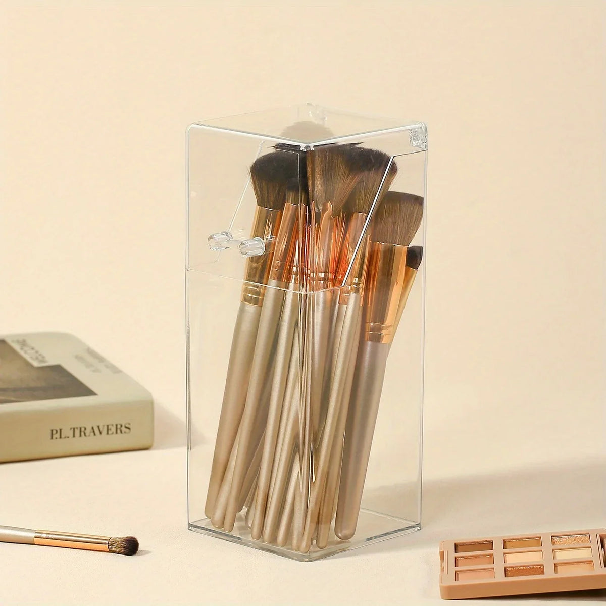 Clear Acrylic Makeup Brush Organizer Large Capacity Storage Box Makeup Brush Organizer Qme Transparent