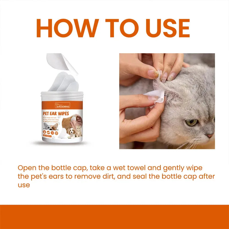 Pet Ear Wet Wipes – Gentle Cleaning & Odor Control 60ct Pet Ear Wipes Qme