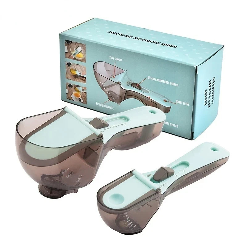 Adjustable Measuring Cups & Spoons Set with Magnetic Clip Measuring Cup Set Qme