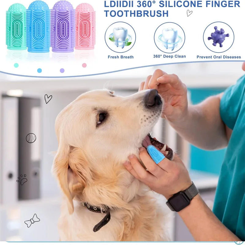 4-Piece Dog & Cat Toothbrush Set – Pet Dental Care Kit Pet Toothbrush Set Qme