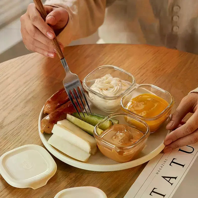 Glass Sauce Cups with Lids – Leak-Proof Seasoning Dip Dishes Sauce Dipping Dish Qme