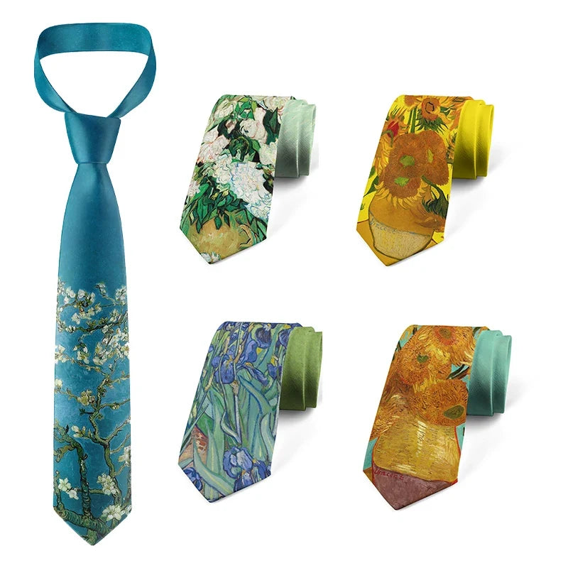 Retro Floral Oil Painting Necktie – Business & Wedding Tie Floral Print Necktie Qme