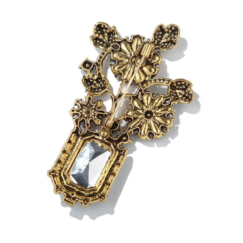 Vintage Emerald Crystal Flower Vase Brooch | Rhinestone Pin Crystal Lapel Brooch Qme