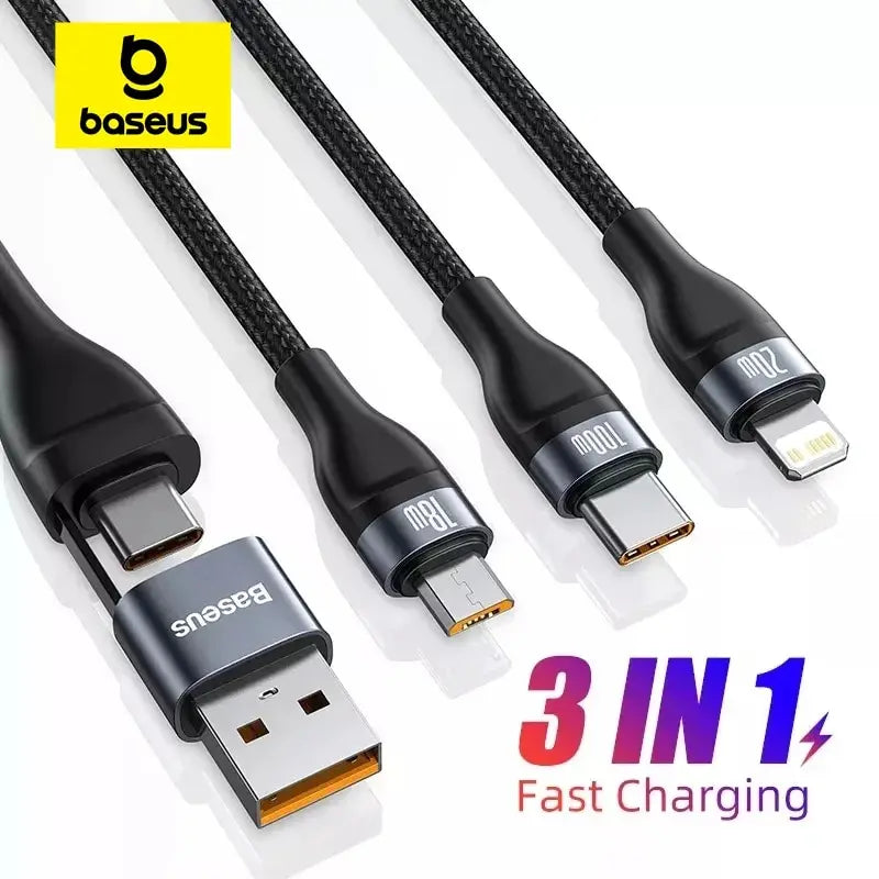 Baseus 3-in-1 USB-C Cable 100W for iPhone Samsung MacBook USB Charging Cable Qst