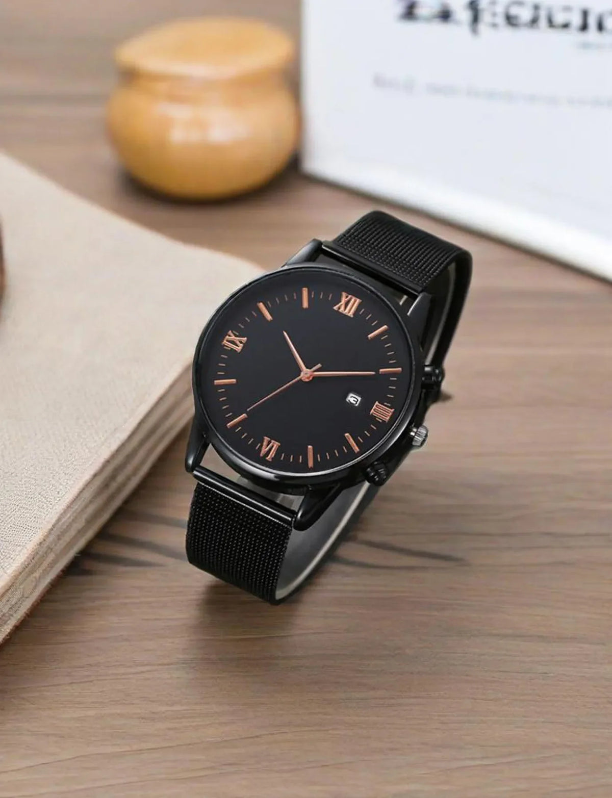 Men's Graduated Mesh Quartz Watch – Large Dial Casual Style Quartz Wristwatch Qme