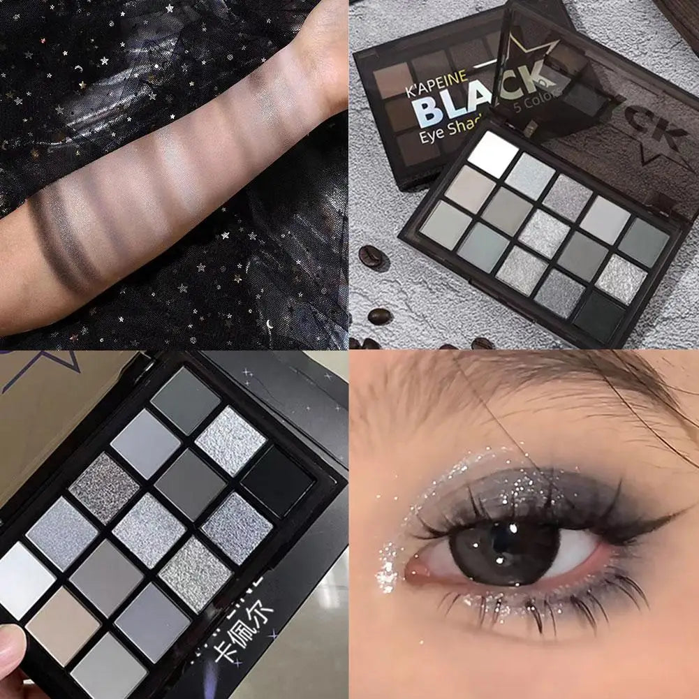 15-Color Smokey Eyeshadow Palette – Black Grey Silver Matte Eyeshadow Palette Qme