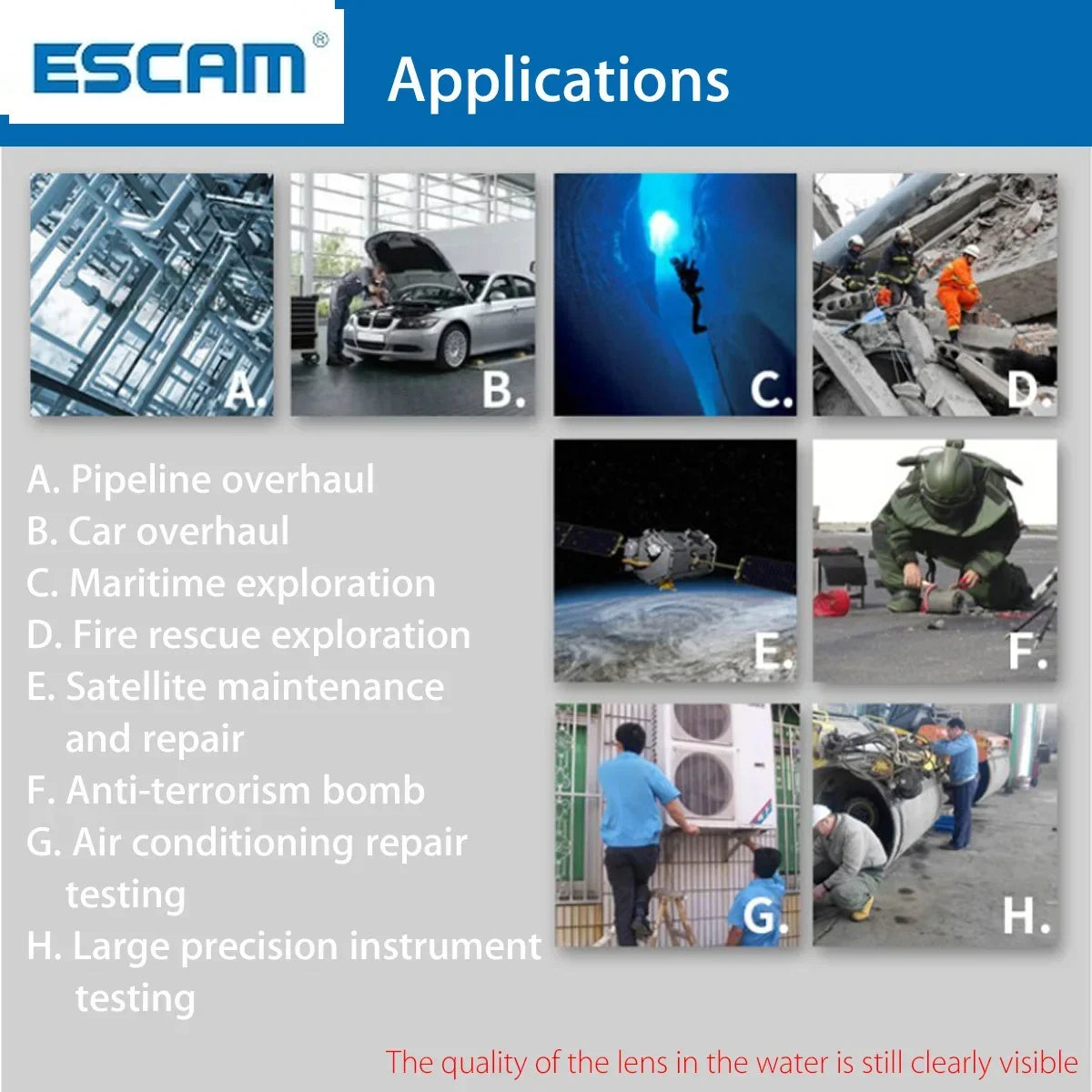 ESCAM WiFi Borescope Camera HD 1200P 8 LED Waterproof | 2-10M Borescope Inspection Camera Qme