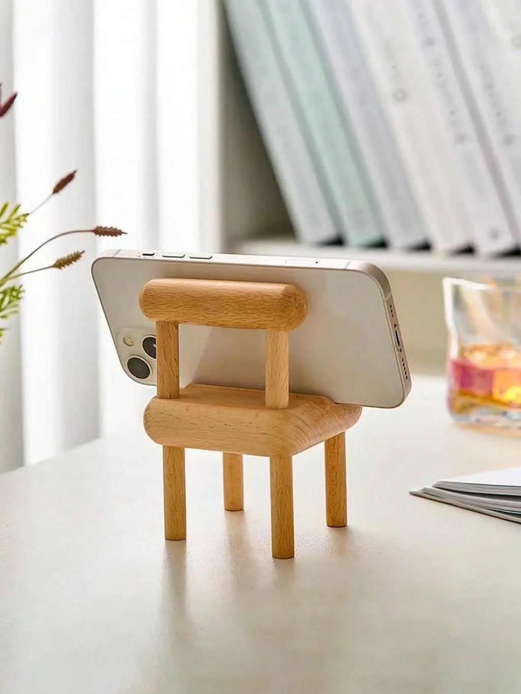Wooden Mini Stool Phone & Tablet Stand – Beech Wood Holder Phone Tablet Stand Qme