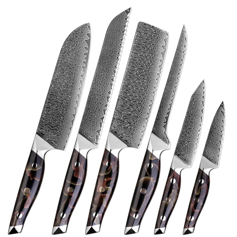 XITUO Damascus Steel Kitchen Knife Set – 1–6 PCS Kitchen Knife Set Qst 6PCS Knife