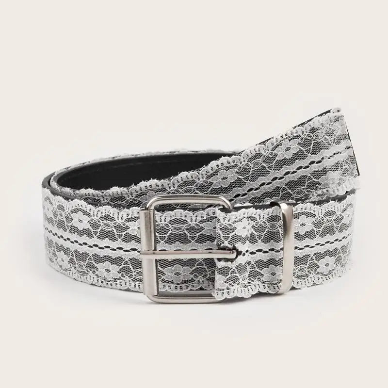 White Floral Lace Waist Belt – Adjustable Women's Waistband Lace Waist Belt Qst A1