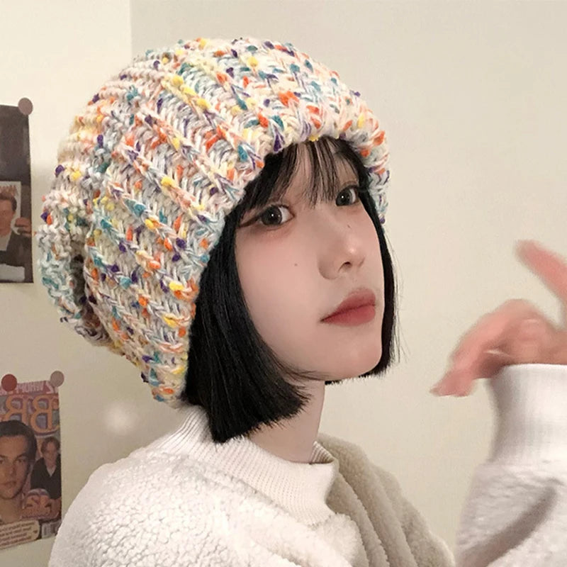 Women's Warm Knitted Pile Hat – Cozy Winter Beanie Winter Knit Hat Qst White