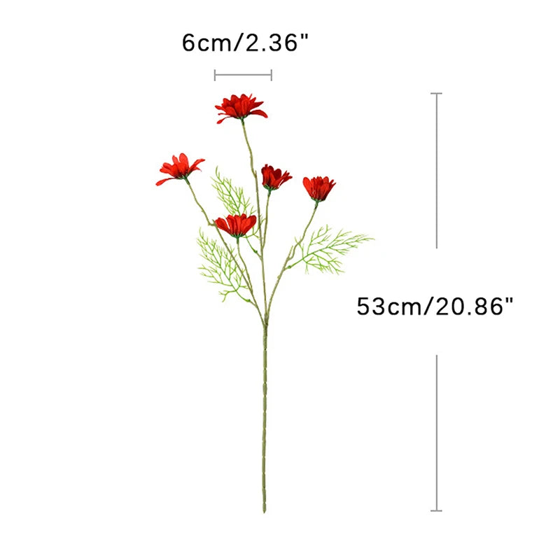 5-Head Silk Chamomile Artificial Flowers – Home & Wedding Décor Artificial Silk Flowers Qst
