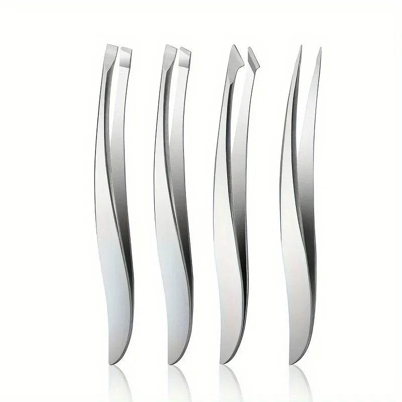 Precision Stainless Steel Tweezers – Eyebrow & Hair Removal Precision Tweezers Qme 4 pcs