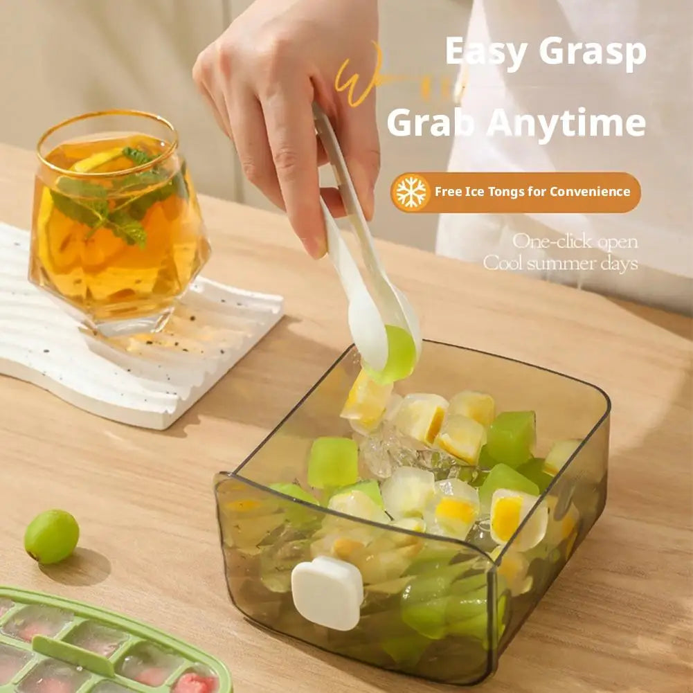 Ice Cube Tray with Lid, Bin & Tongs – 48-Cube Easy Release Ice Cube Tray Set Qme