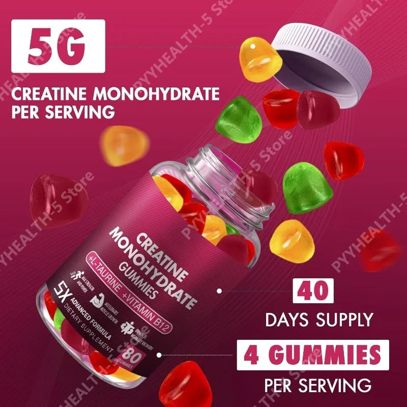 Creatine Monohydrate Gummies 5g – 80 Count Men & Women Creatine Supplement Qst
