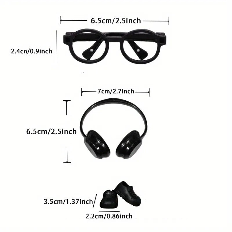 LABUBU 15-17cm Doll Accessories – Headphones, Glasses, Backpack & Shoes Doll Accessories Set Qme