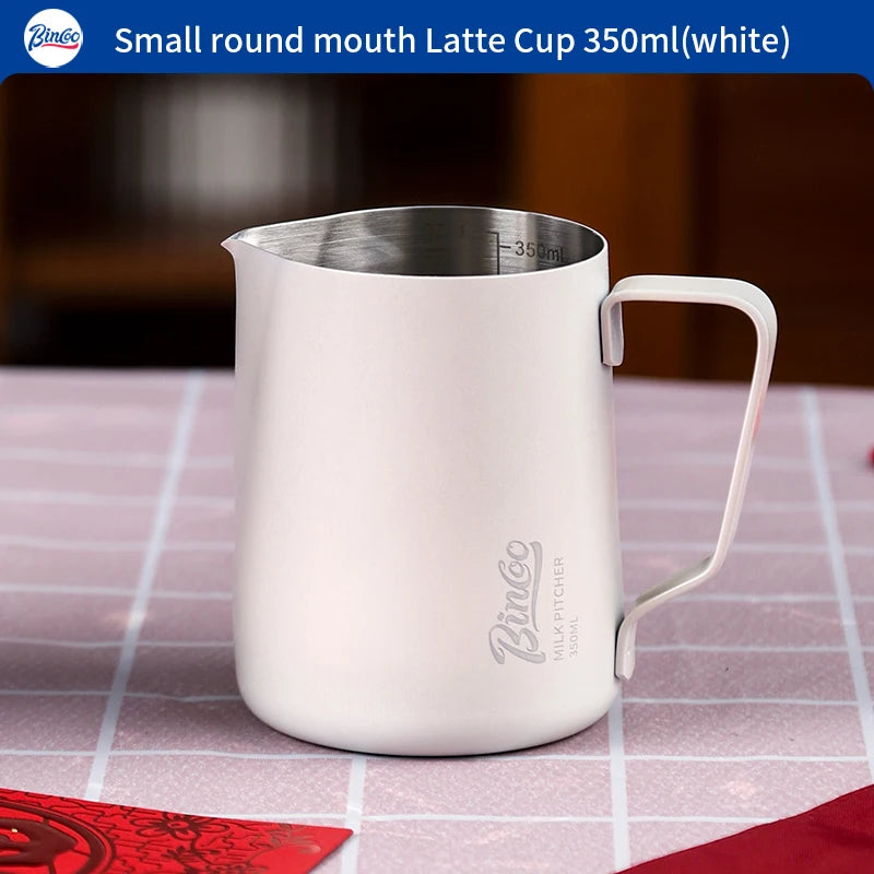 Bincoo Pointed Spout Milk Frothing Pitcher 350ml/600ml Latte Art Milk Frothing Pitcher Qst White 350ml