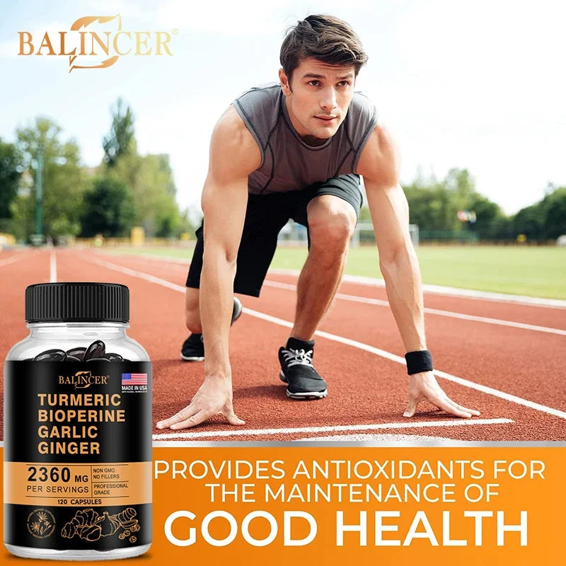 Turmeric Ginger Supplement 2360mg – Garlic & Piperine Capsules Dietary Supplement Qst