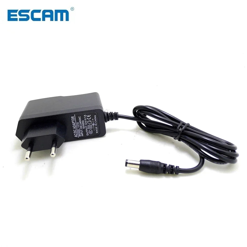 ESCAM EU Plug 12V 1A AC/DC Power Adapter for CCTV Cameras CCTV Power Adapter Qme