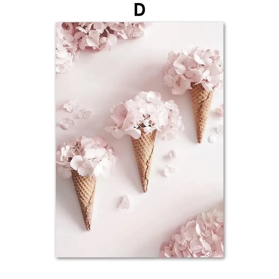 Floral Canvas Wall Art – Sakura Rose Tulip Nordic Poster Print Canvas Wall Art Qst 4 40x60cm Unframed