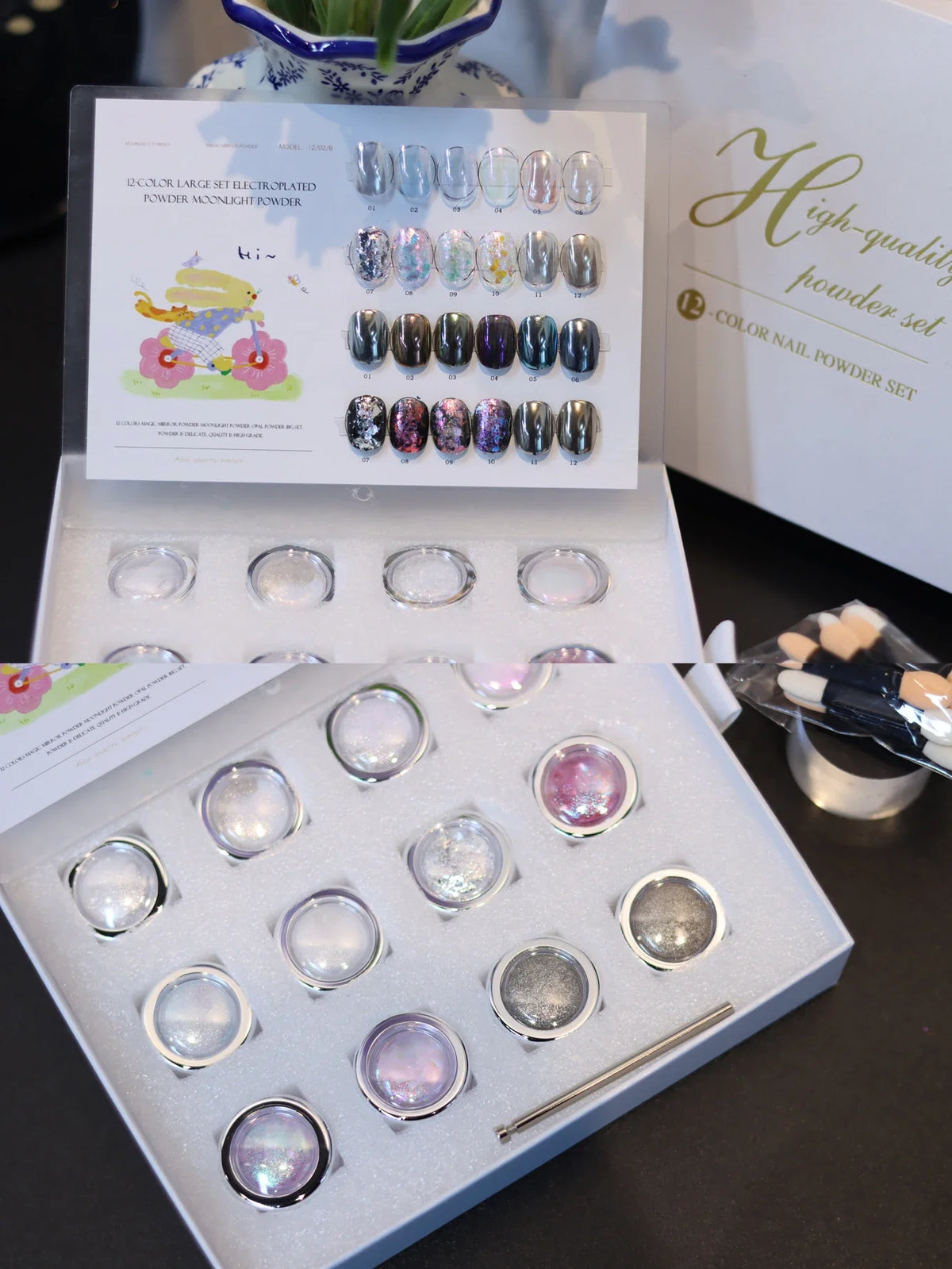 12-Color Chameleon Opal Moonlight Nail Powder Set | DIY Nails Nail Powder Set Qme