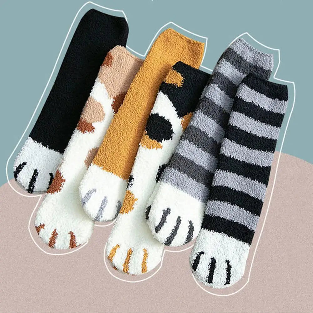 Women's Fluffy Cat Paw Socks – Cute Warm Winter Novelty Novelty Fluffy Socks Qme