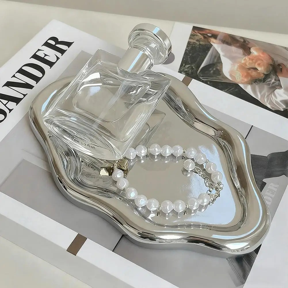 Decorative Metal Jewelry Storage Tray – White & Silver Jewelry Storage Tray Qme