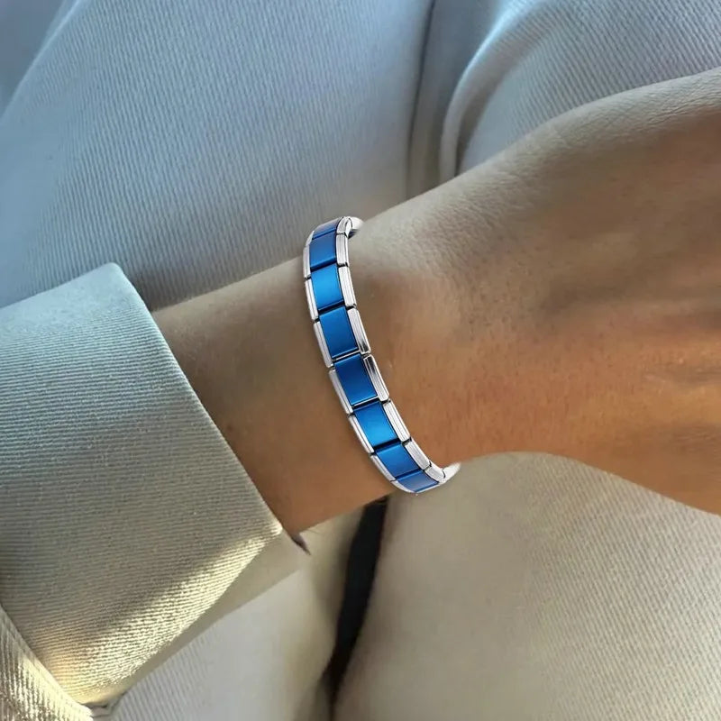 Italian Charms Elastic Link Bangle | Stainless Steel Bracelet Charm Link Bracelet Qme