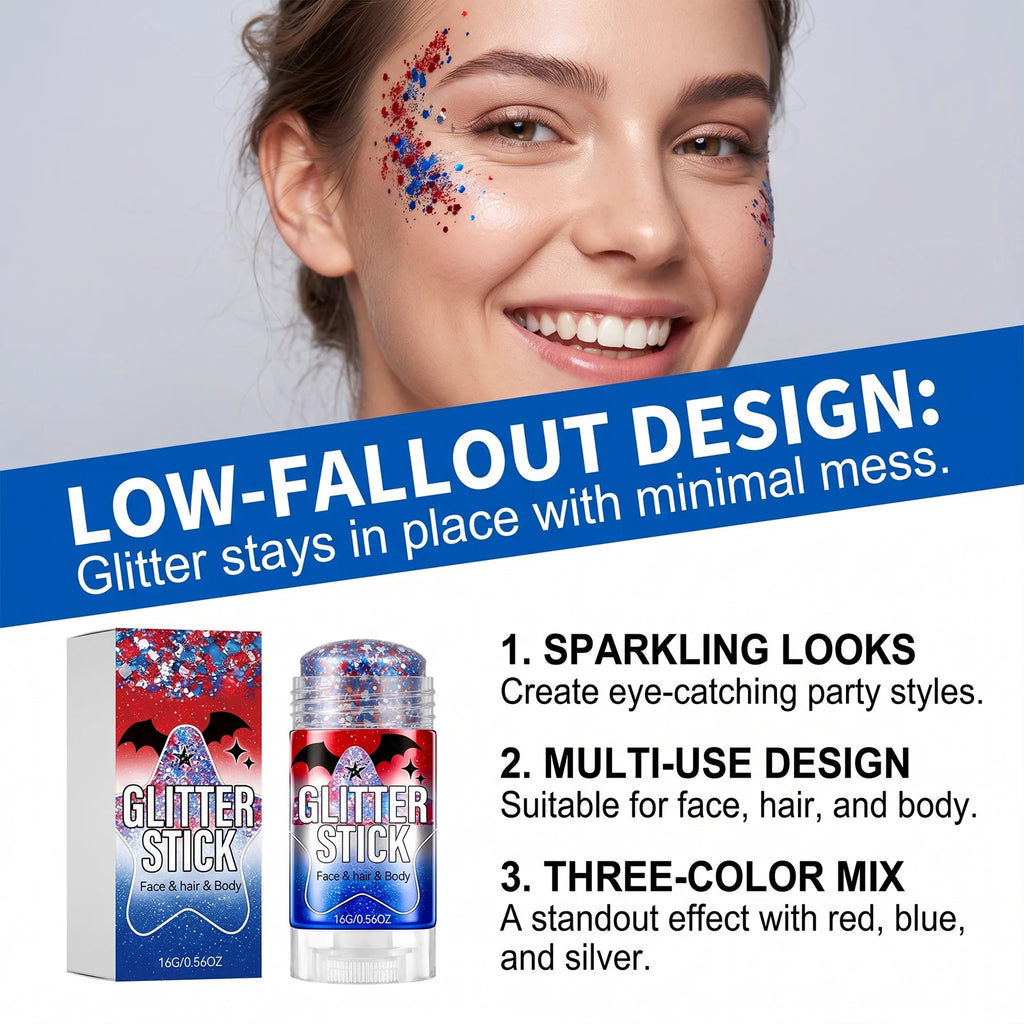 Red Blue Silver Glitter Shimmer Stick – Face Hair Body Highlighter Glitter Highlighter Stick Qst