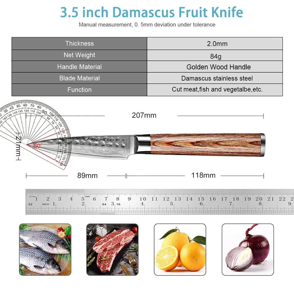 XITUO Damascus Paring Knife VG10 Steel & Wood Handle Damascus Paring Knife Qst