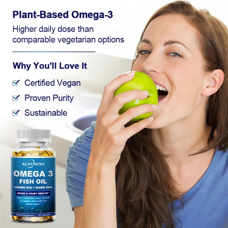 Alxfresh Wild Caught Omega-3 Fish Oil 3600mg – EPA DHA Non-GMO Omega-3 Supplement Qst